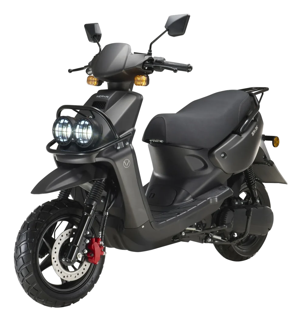 Moto eléctrica Nerva Spark negra vista frontal y lateral