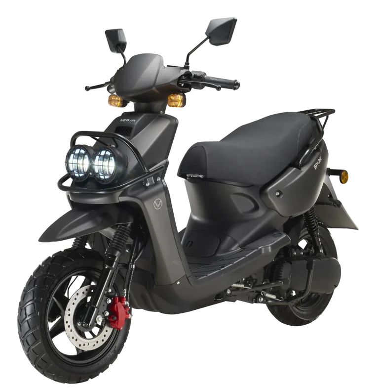 Moto eléctrica Nerva Spark negra vista frontal y lateral